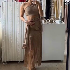 NWT Seek The Label Tropez fringe dress taupe XS